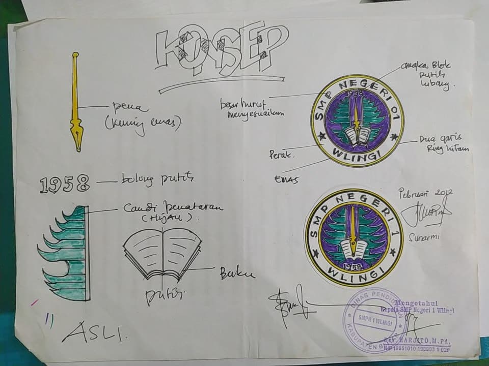 Konsep asli lambang SMP Negeri 1 Wlingi karya Ibu Sunarmi, S.Sn (2012)